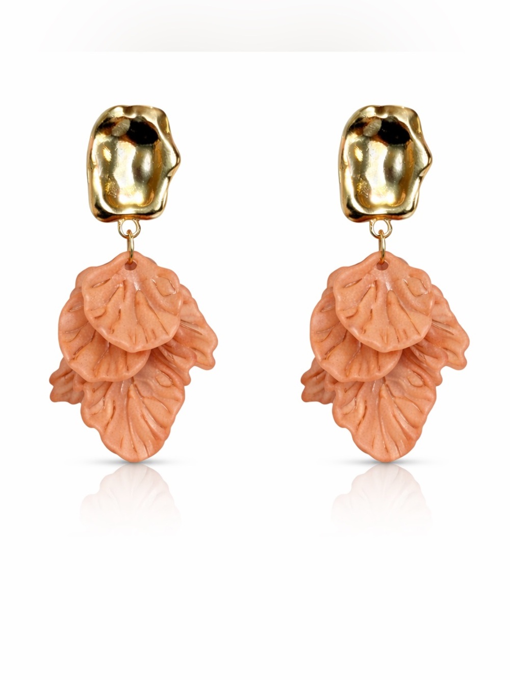 Gold and Peach Floral Drop Earrings